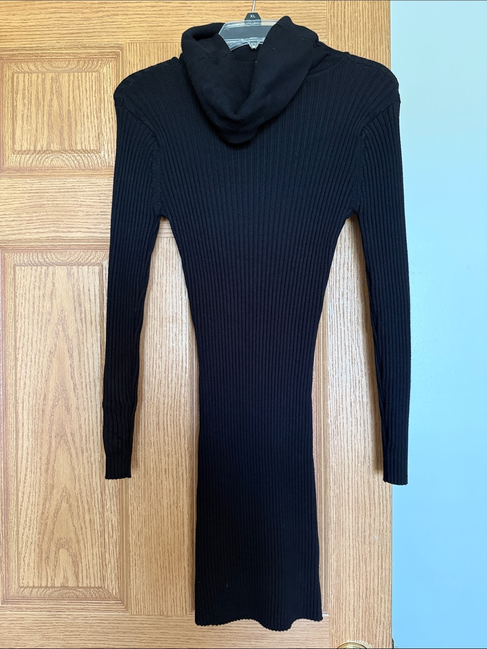 Black Ribbed Turtleneck Sweater Dress - Women